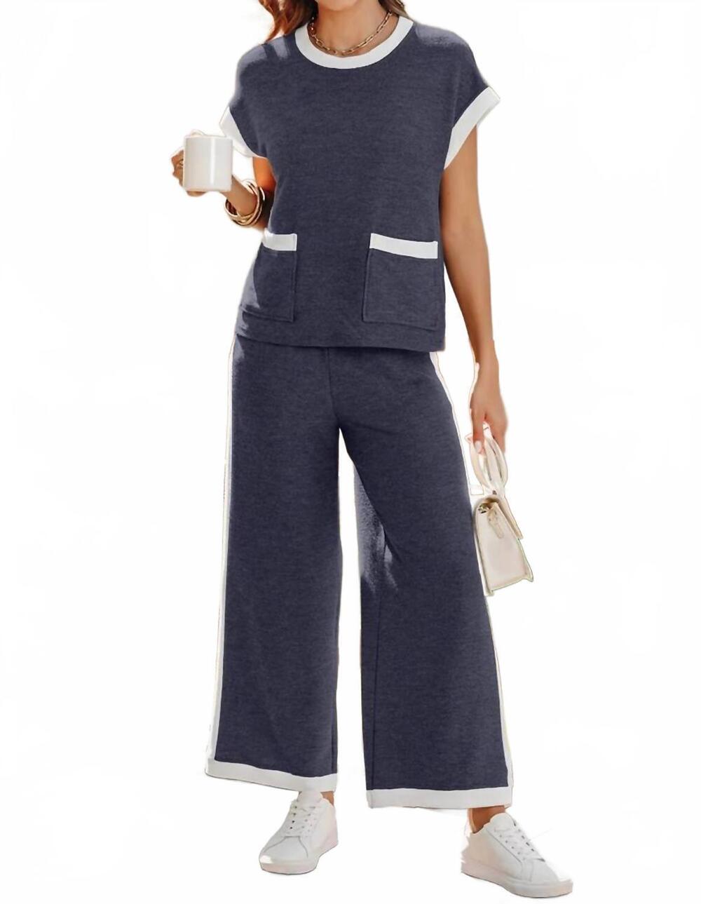 NEW SUHKASANA pocket tee and wide leg pants two piece set in navy